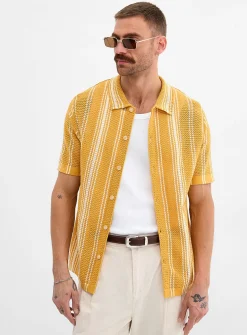 Striped pointelle knit shirt