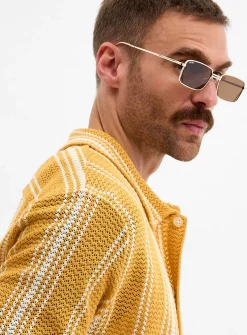 Striped pointelle knit shirt