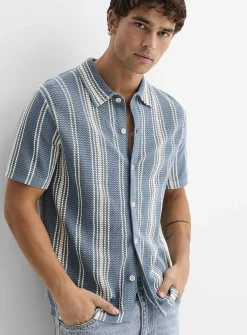 Striped pointelle knit shirt