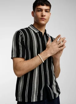 Striped pointelle knit shirt