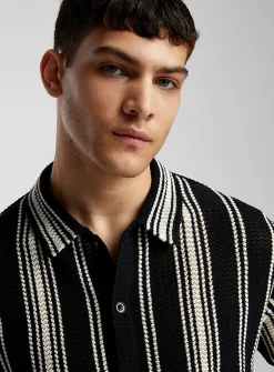 Striped pointelle knit shirt