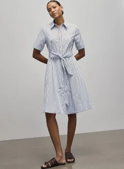 Striped polished poplin shirtdress