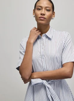 Striped polished poplin shirtdress