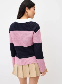 Striped polo collar sweater