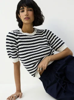 Striped popcorn knit sweater
