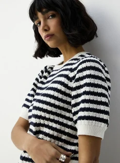 Striped popcorn knit sweater
