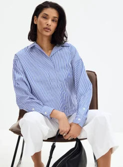 Striped poplin boxy-fit blouse