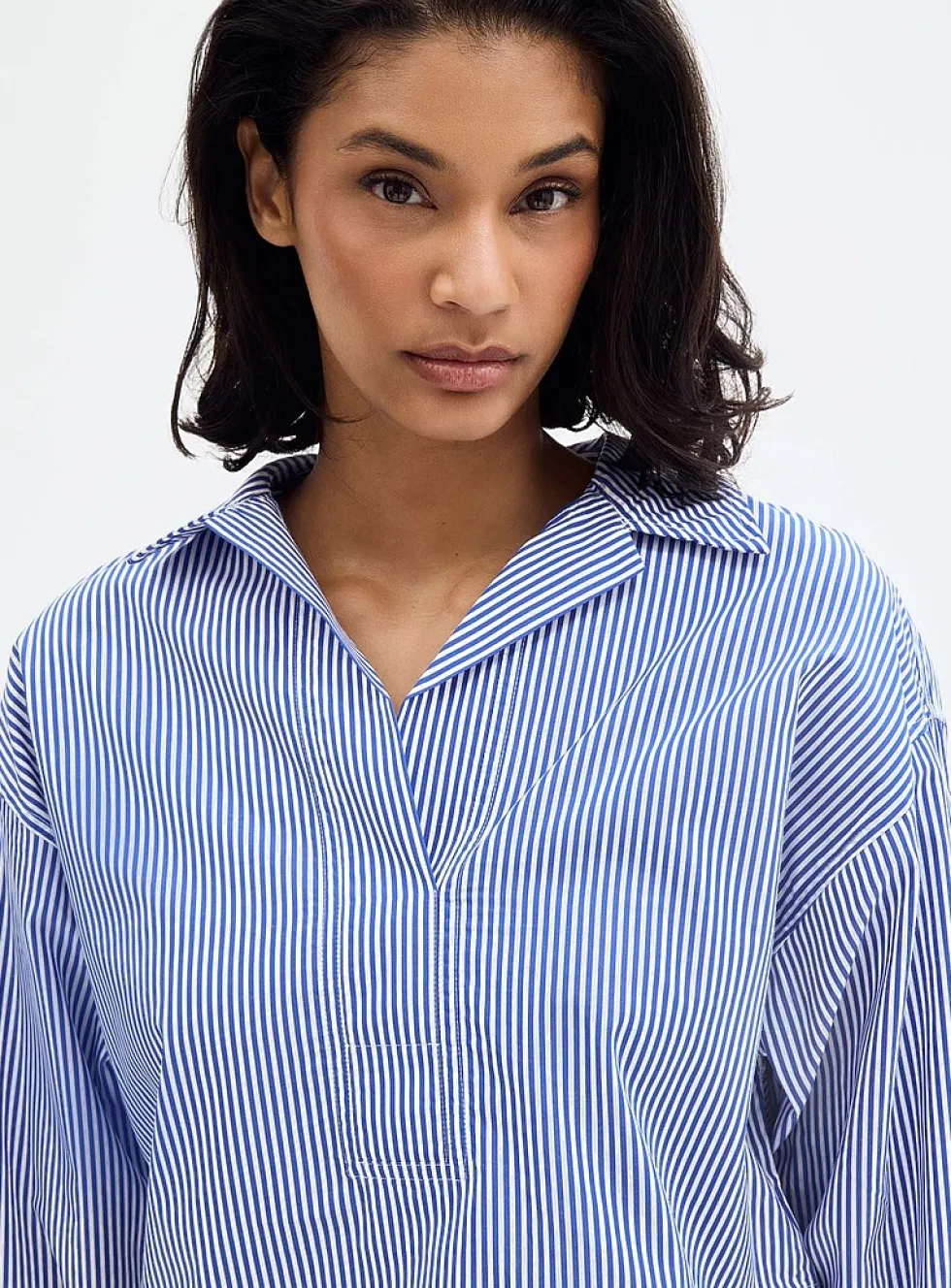 Striped poplin boxy-fit blouse