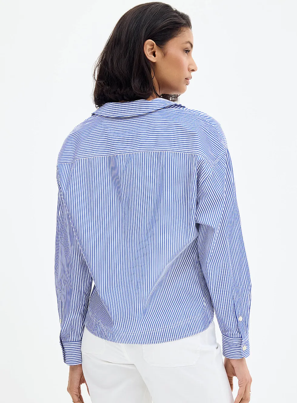 Striped poplin boxy-fit blouse