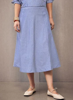 Striped poplin flared midi skirt