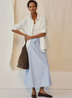 Striped poplin flared skirt