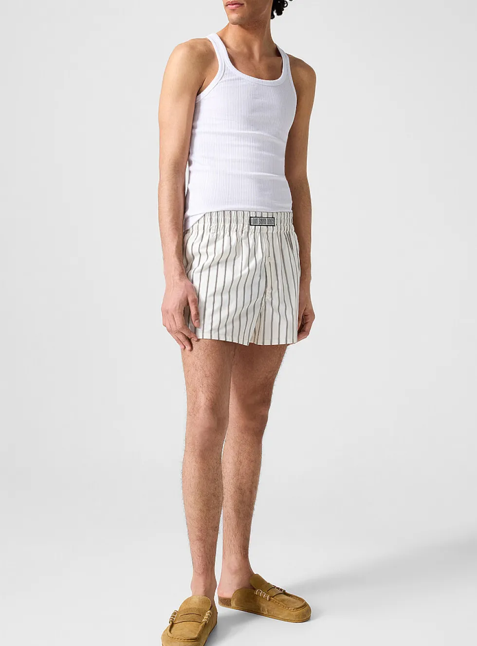 Striped poplin pyjama-style shorts