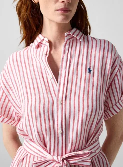 Striped pure linen shirtdress