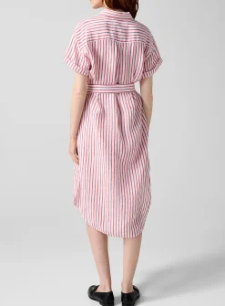 Striped pure linen shirtdress