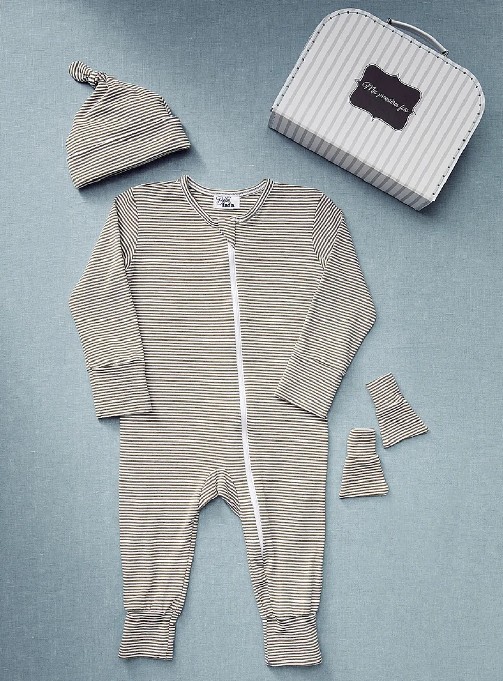 Striped pyjama birth gift set