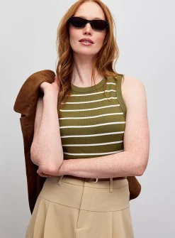 Striped ribbed fitted cami
