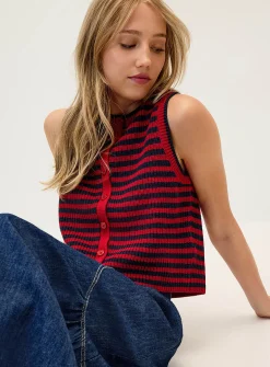 Striped ribbed knit vest