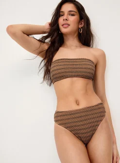 Striped ruffle texture high-cut cheeky bottom