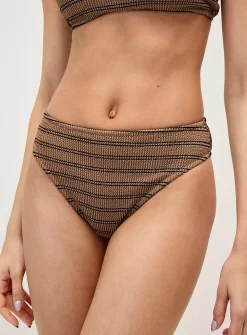 Striped ruffle texture high-cut cheeky bottom