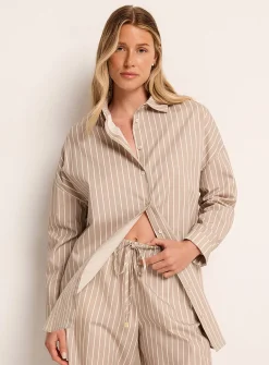Striped sand poplin loose shirt