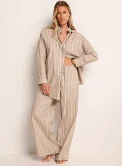 Striped sand poplin loose shirt