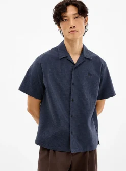 Striped seersucker camp shirt