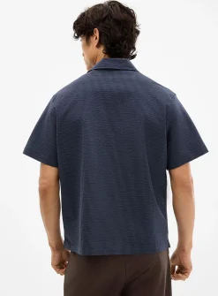 Striped seersucker camp shirt