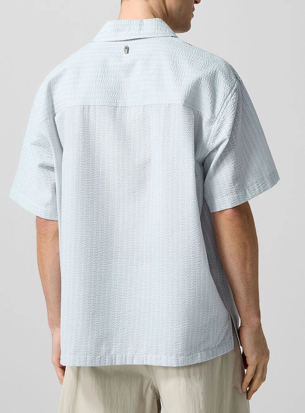 Striped seersucker pull-on shirt