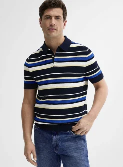 Striped textured knit polo
