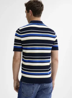 Striped textured knit polo