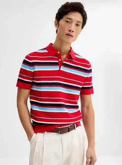 Striped textured knit polo