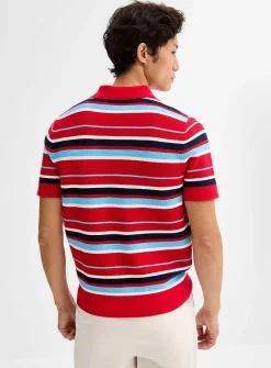 Striped textured knit polo