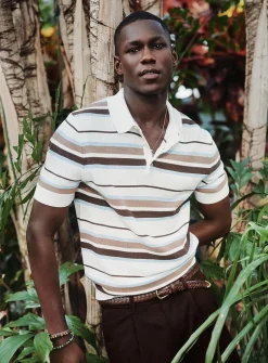 Striped textured knit polo