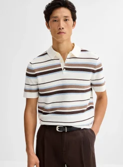 Striped textured knit polo