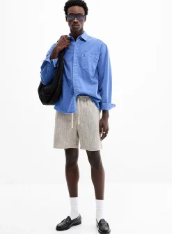 Striped textured twill short