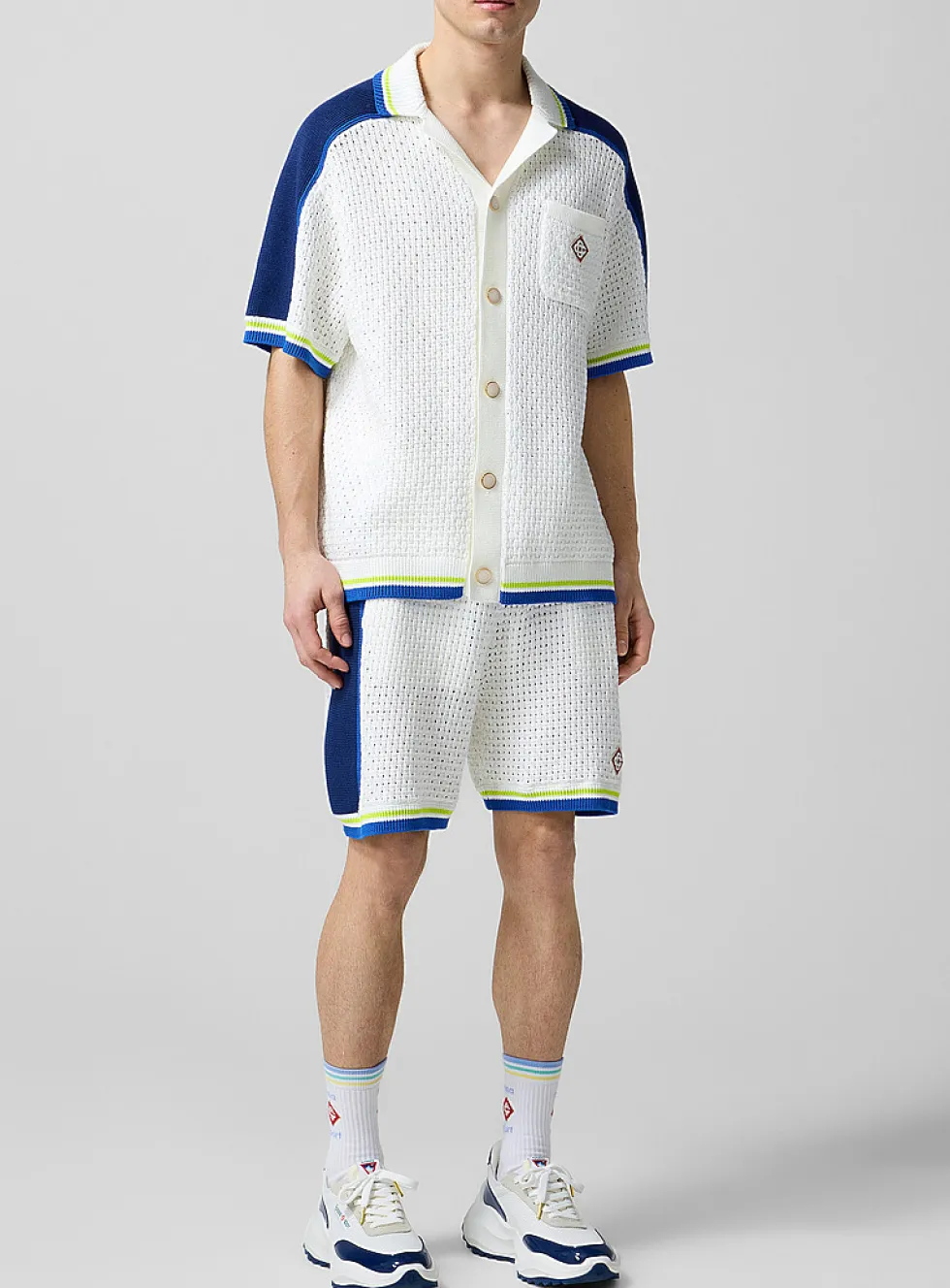Striped trim crocheted knit short