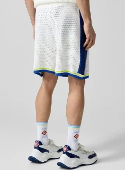 Striped trim crocheted knit short