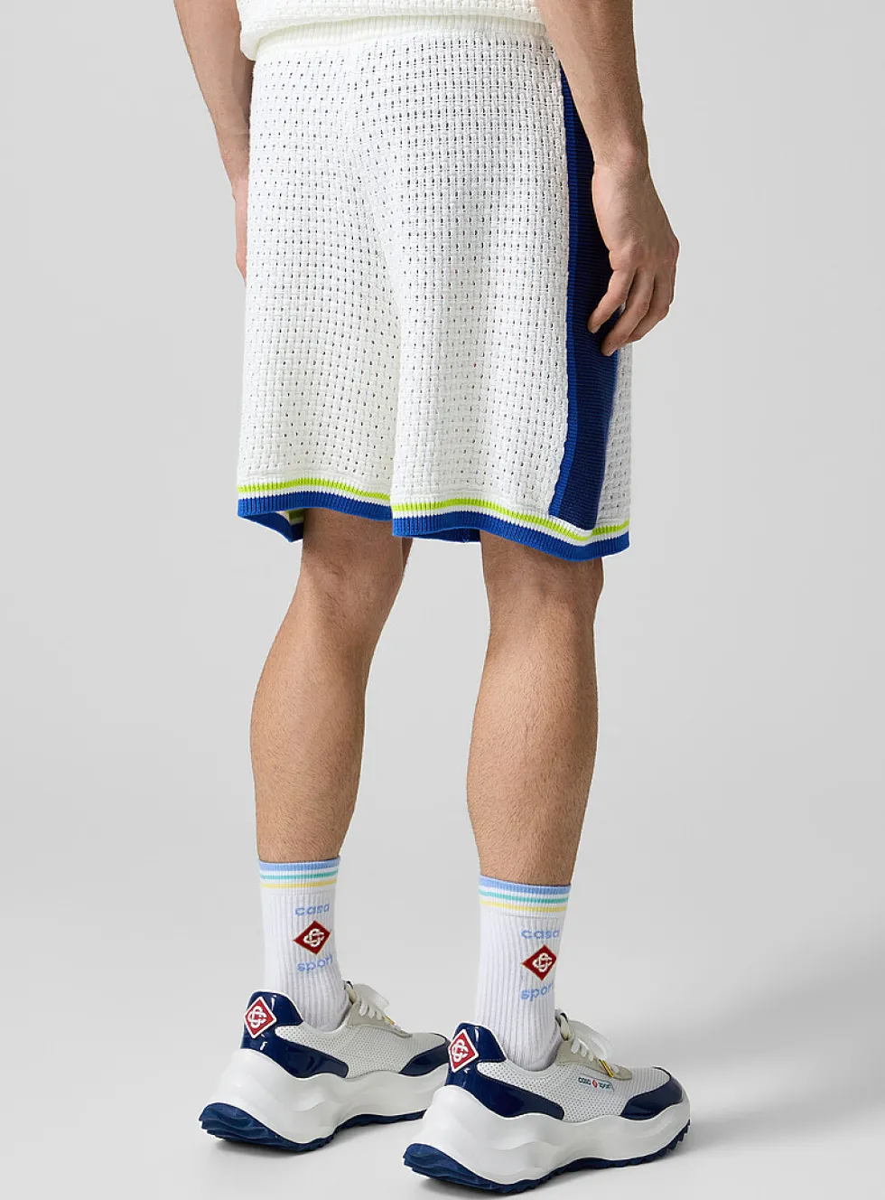 Striped trim crocheted knit short