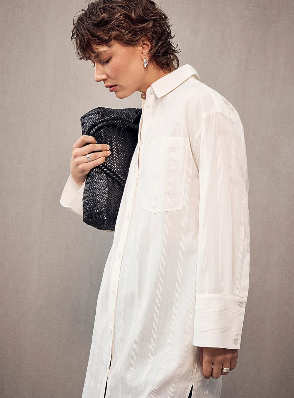 Striped voile tunic shirt