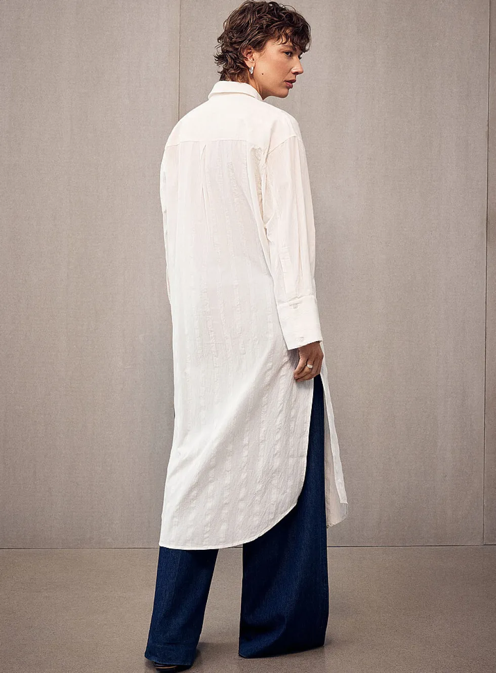 Striped voile tunic shirt