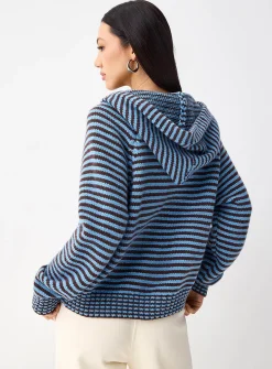 Striped zippered hooded cardigan