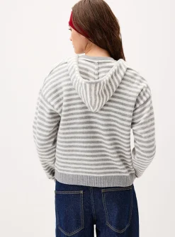 Striped zippered hooded cardigan