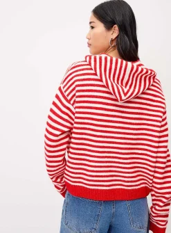 Striped zippered hooded cardigan