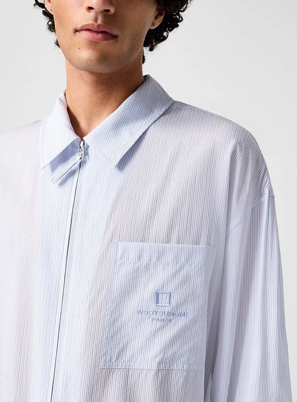 Striped zip-up shirt jacket