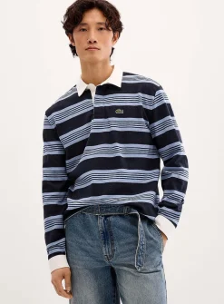 Striped-block piqué polo