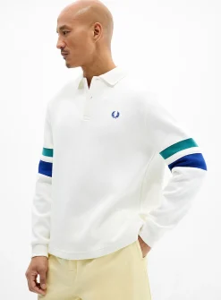 Striped-sleeve ribbed polo