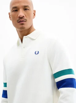 Striped-sleeve ribbed polo
