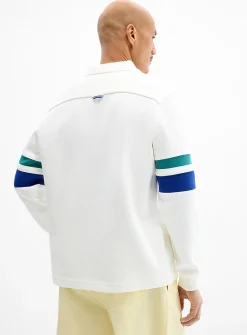 Striped-sleeve ribbed polo