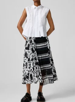 Stripes and flowers pleated midi skirt