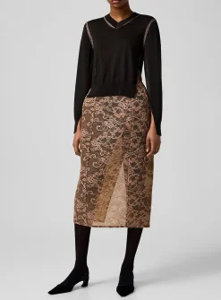 Structured lace pencil skirt